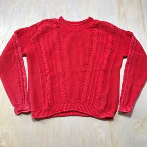 PBJ Blues Red Knit Cable Knit Sweater Womens M M Crew Neck Long Sleeve